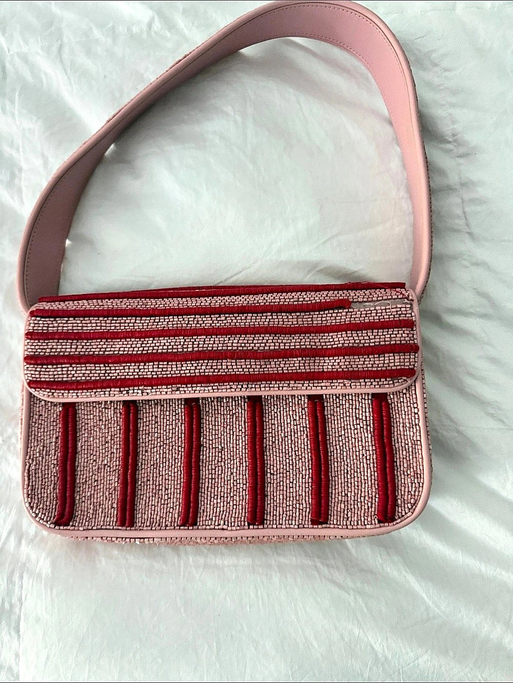 SHEIN Beaded Striped Shoulder Bag in Pink & Red Like New